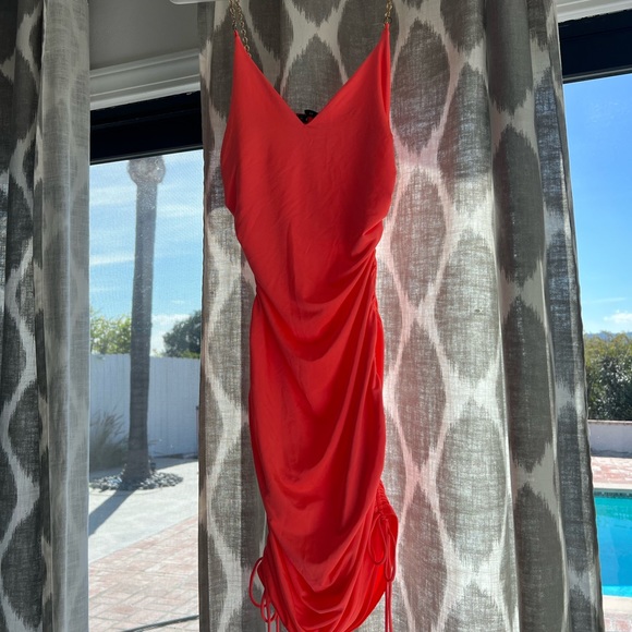 Fitted neon orange summer dress - Picture 1 of 2